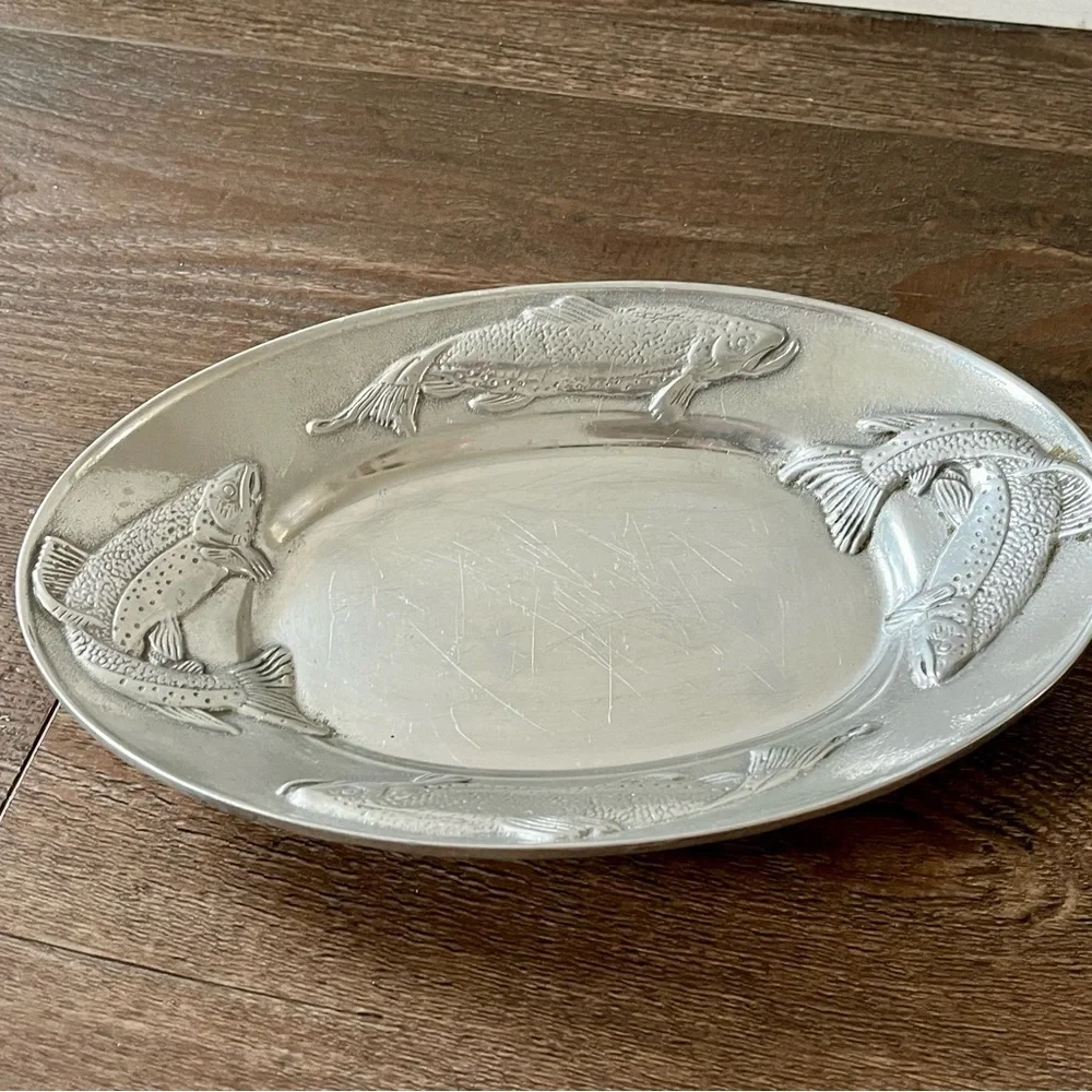 Silver Fish Embossed Oval Platter